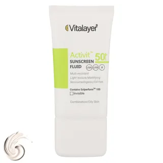 فلوئید ضدآفتاب بی‌رنگ ویتالیر SPF50 مدل Activit، مناسب پوست‌های مختلط و چرب، حجم 50 میلی‌لیتر