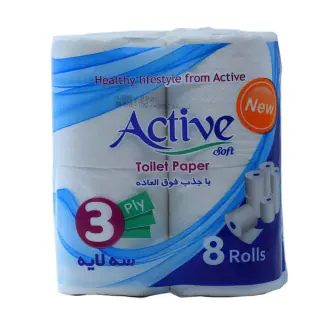 دستمال کاغذی رولی سه‌لایه اکتیو (8 عدد)