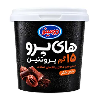 بستنی پروتئینه شکلاتی با تکه های شکلات های پرو دومینو 100 گرمی