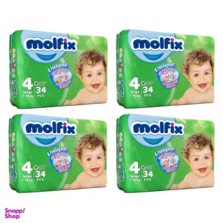 پوشک کودک مولفیکس (Molfix) سایز 4 مجموعه 4 عددی بسته 34 عددی