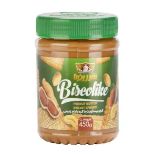 کرم بیسکوئیت با کره بادام زمینی ساده450گرمی شیررضا
