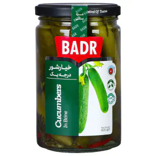 خیارشور درجه یک شیشه ای بدر 620 گرمی