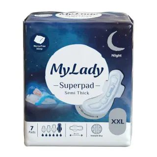 نوار بهداشتی شب مای لیدی مدل Superpad مشبک نیمه ضخیم خیلی خیلی بزرگ بسته 7 عددی