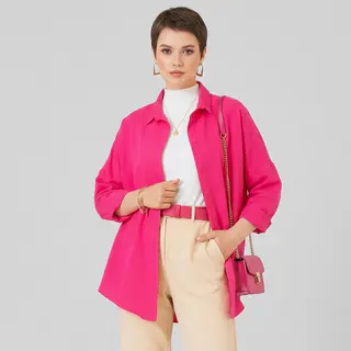 شومیز زنانه آستین بلند بیگ دارت مدل 5040507405217 با جنس پلی‌استر و الیاف نخی، یقه برگردان، تنخور معمولی، قد روی باسن، بسته‌شدن با دکمه، مناسب استفاده رسمی، روزمره و مهمانی، ساخت ترکیه
